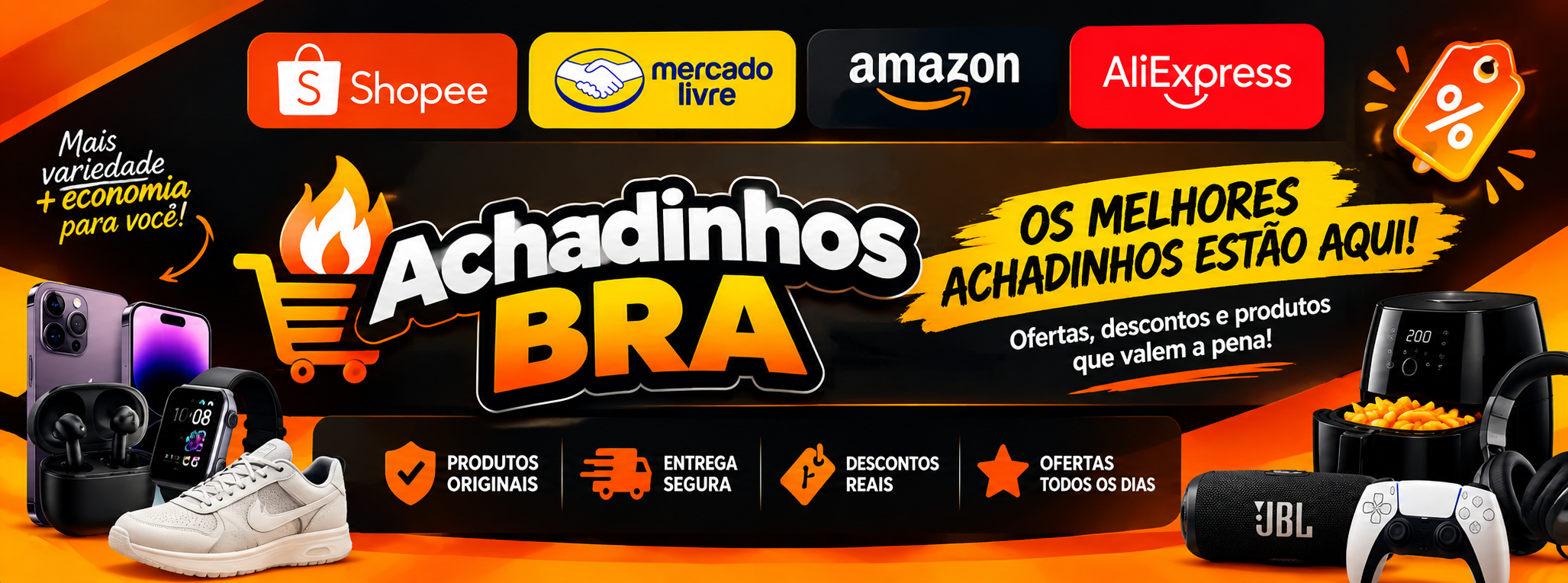 AchadinhosBRA: ofertas das lojas Shopee, Mercado Livre, Amazon e AliExpress, com descontos e produtos que valem a pena.