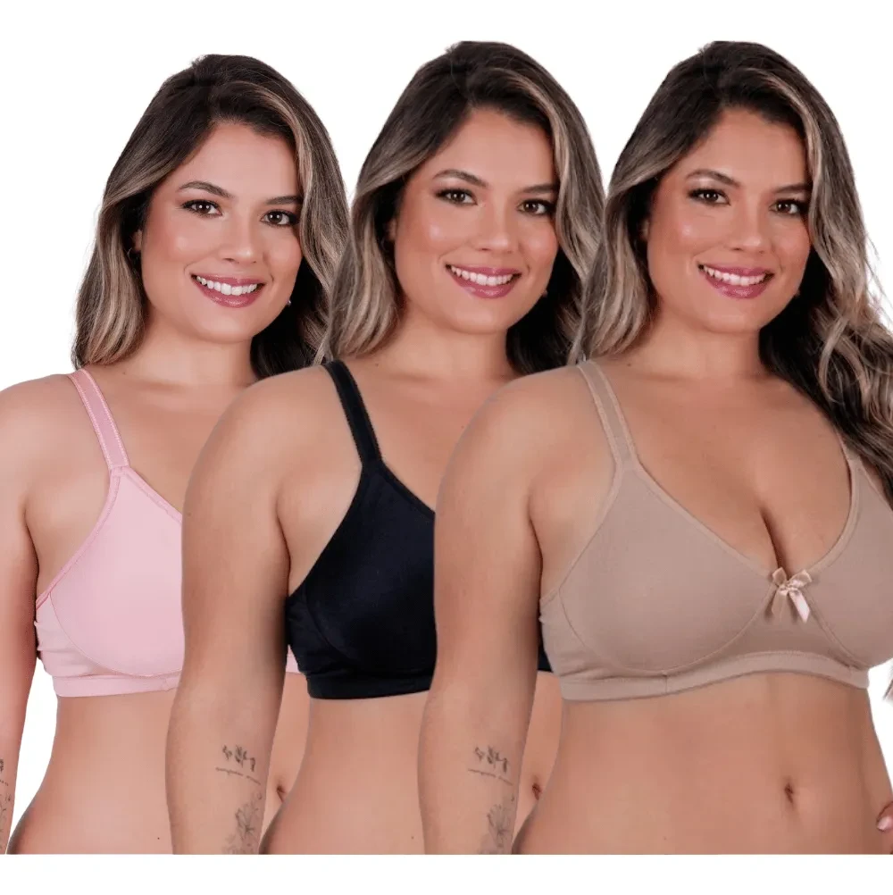 Kit 3 Sutiã Plus Size Alças Reforçadas Soutien Confortável — foto 1 de 7